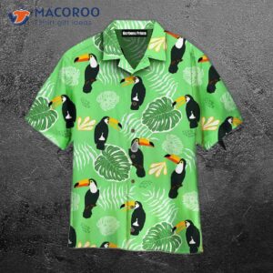 Birds With Tropical, Exotic Palm Leaves Pattern Green Hawaiian Shirts