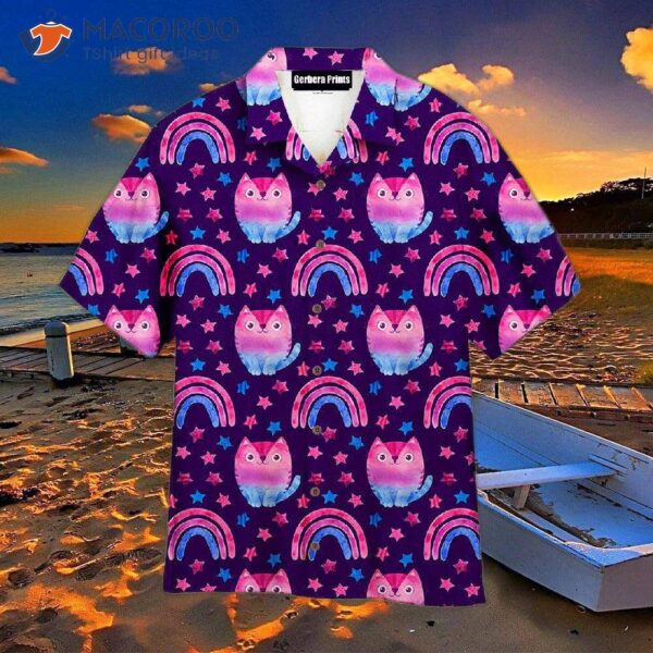 Bisexual Pride Purple Hawaiian Cat Shirts