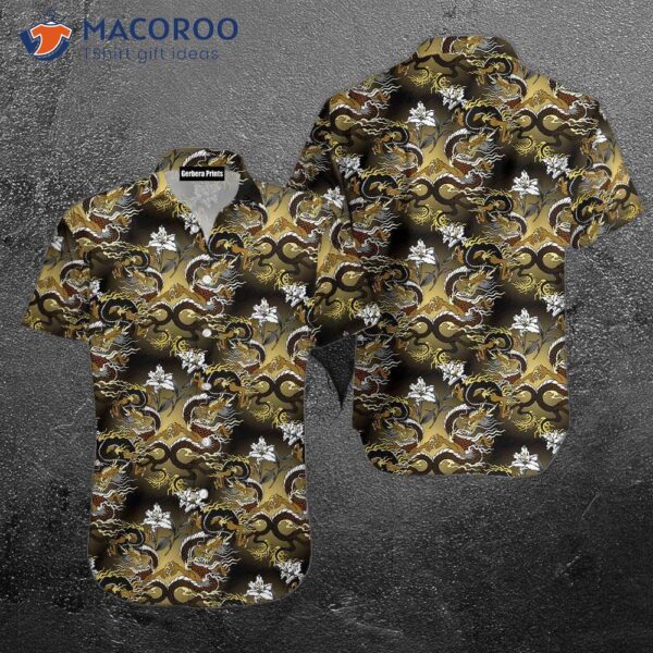 Black And Gold Asian Dragon Hawaiian Shirts