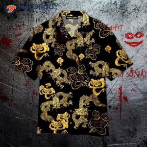 Black And Gold Oriental Dragon Hawaiian Shirts