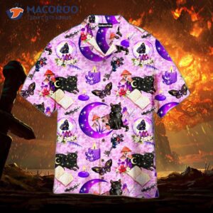 black and purple halloween pattern violet white hawaiian shirts 1
