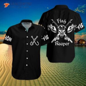black and white fishing reapers hawaiian shirt 1