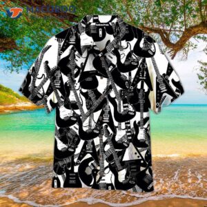 black and white hawaiian guitar shirts 0