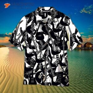 black and white hawaiian guitar shirts 1