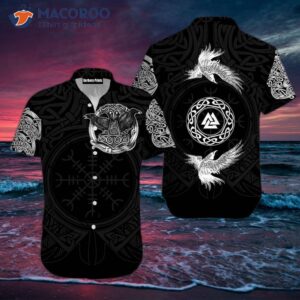 black and white viking raven norse hawaiian shirts 1