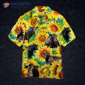 Black Angus Cattle Lovers’ Sunflower Watercolor Hawaiian Shirts