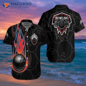 black bowling with fire hawaiian shirt 0