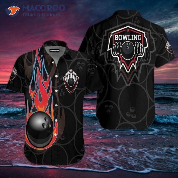 Black Bowling With Fire Hawaiian Shirt