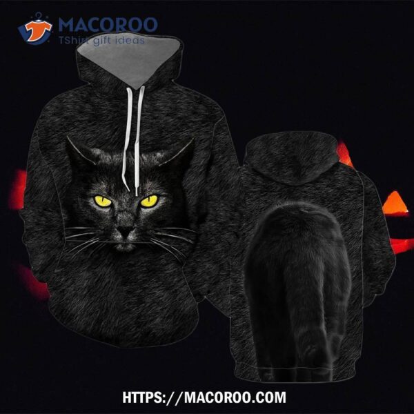 Black Cat All Over Print 3D Hoodie, Halloween Gift Shop