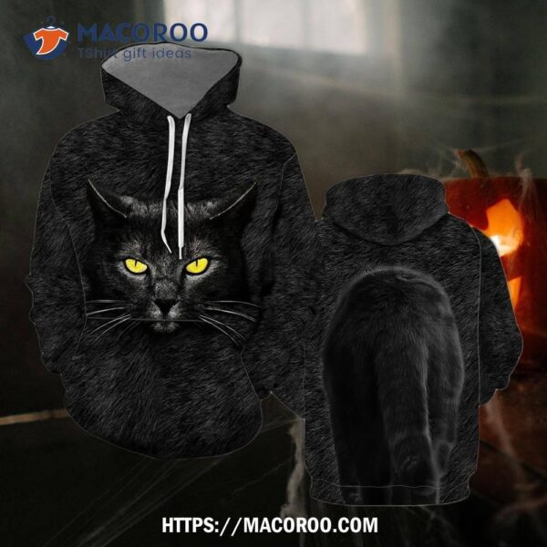 Black Cat All Over Print 3D Hoodie, Halloween Gifts For Kids