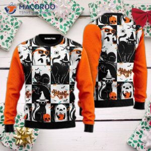 Black Cat And Ghost Halloween Ugly Christmas Sweater