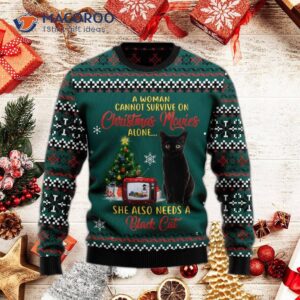 Black Cat Christmas Movie Ugly Sweater