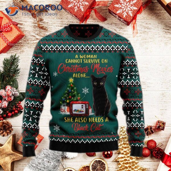 Black Cat Christmas Movie Ugly Sweater