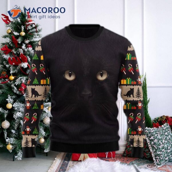 Black Cat Cute Face Ugly Christmas Sweater