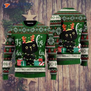 Black Cat Falalala Ugly Christmas Sweater