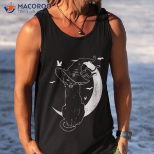 black cat halloween costume scary witch hat moon lover shirt tank top