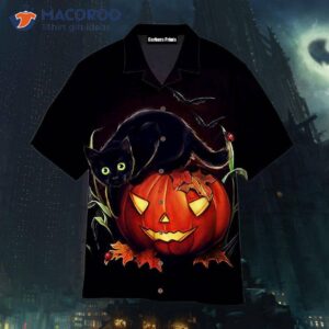 black cat halloween hawaiian shirts 0