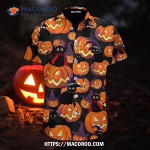 Black Cat Halloween Hawaiian Shirts, Halloween Gifts For Kids