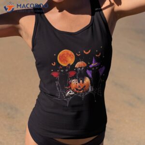 black cat halloween sitting on pumpkin shirt tank top 2