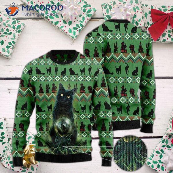 Black Cat Halloween Ugly Christmas Sweater