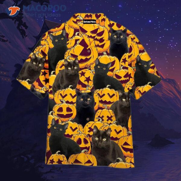 Black Cat Halloween Yellow Hawaiian Shirts