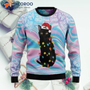 Black Cat Hologram Ugly Christmas Sweater