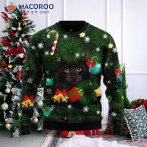 Black Cat Inside A Tree Ugly Christmas Sweater