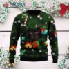 Black Cat Inside A Tree Ugly Christmas Sweater