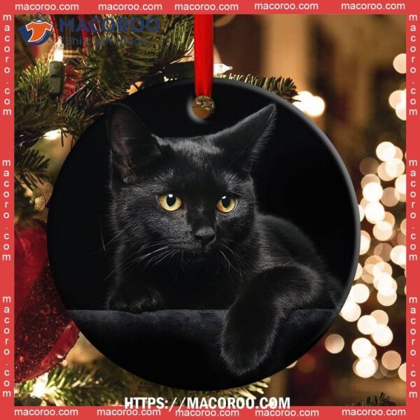 Black Cat Kitty Lover Circle Ceramic Ornament, Cat Christmas Tree Ornaments