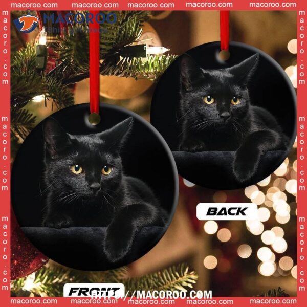 Black Cat Kitty Lover Circle Ceramic Ornament, Cat Christmas Tree Ornaments