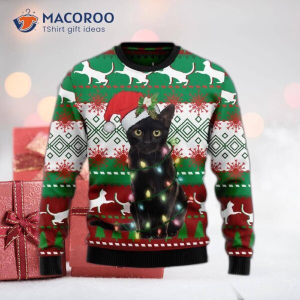 Black Cat Light Christmas Ugly Sweater