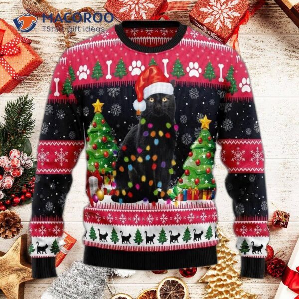 Black Cat Light Ugly Christmas Sweater