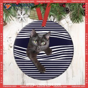 black cat look at you circle ceramic ornament cat christmas ornaments personalized 1