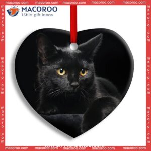 Black Cat Lover Kitty Heart Ceramic Ornament, Cat Lawn Ornaments