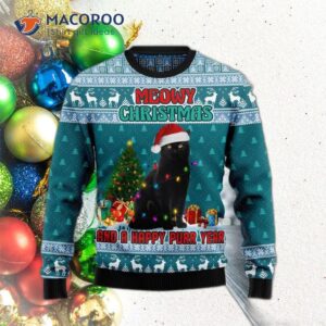 Black Cat Meowy Christmas And A Happy Purr Year Ugly Sweater