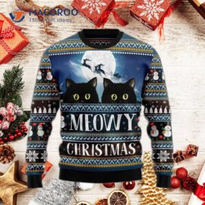 Black Cat Meowy Christmas Ugly Sweater