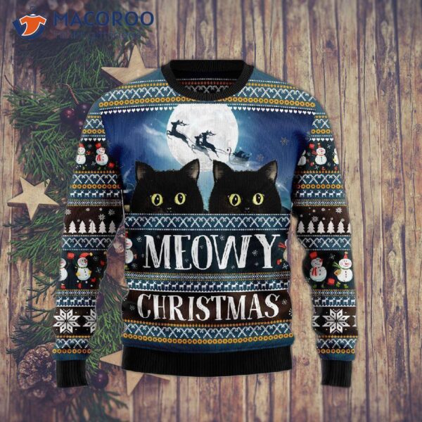 Black Cat Meowy Christmas Ugly Sweater