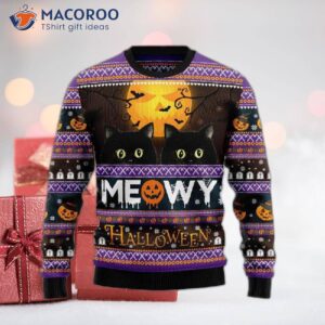 Black Cat Meowy Halloween Ugly Christmas Sweater