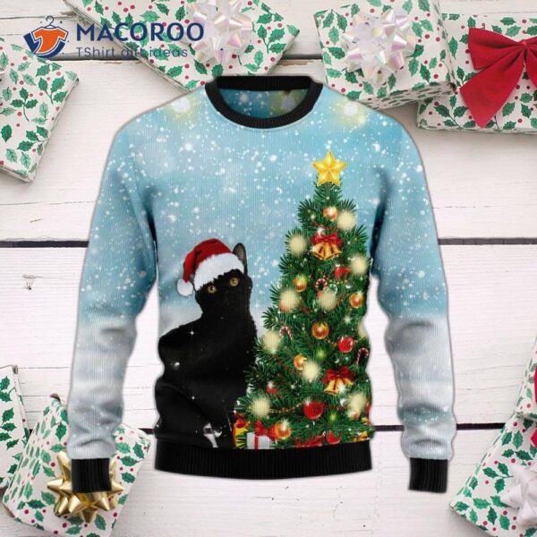 Black Cat Noel Tree Ugly Christmas Sweater