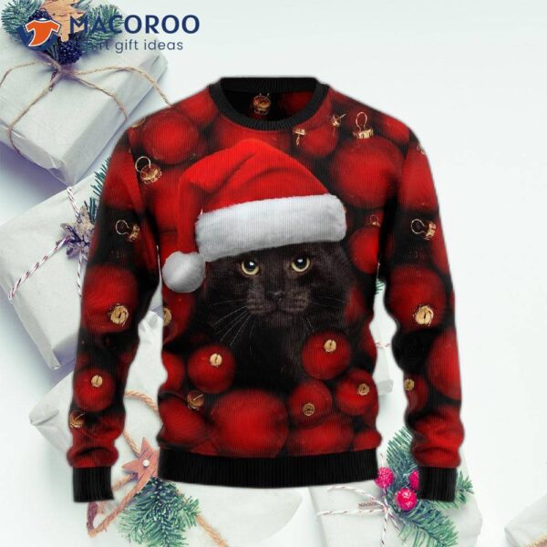 Black Cat Ornament Ugly Christmas Sweater