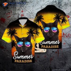 Black Cat Paradise Yellow Hawaiian Shirts
