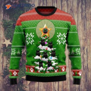 Black Cat Pine Ugly Christmas Sweater