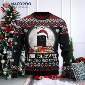 Black Cat Running On Coffee Ugly Christmas Sweater