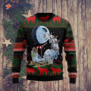 Black Cat Sleighing To The Death Star Ugly Christmas Sweater