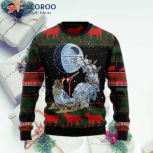 Black Cat Sleighing To The Death Star Ugly Christmas Sweater