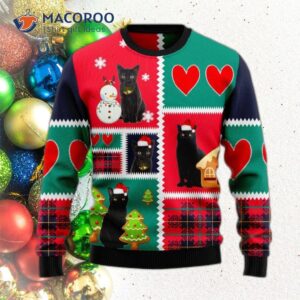 Black Cat Snow Ugly Christmas Sweater