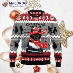 Black Cat Tree Killer Ugly Christmas Sweater