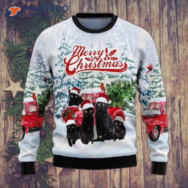 Black Cat Ugly Christmas Sweater Merry