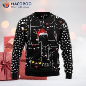 Black Cat With A Noel Hat Ugly Christmas Sweater