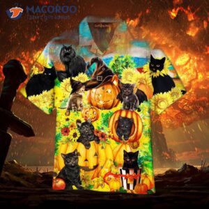 Black Cats Love Sunflower And Pumpkin Hawaiian Shirts